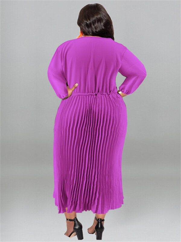Vestido de talla grande con cuello redondo para mujer, de cintura alta maxivestido, ajustado, elegante, de manga larga, Otoño, 2023