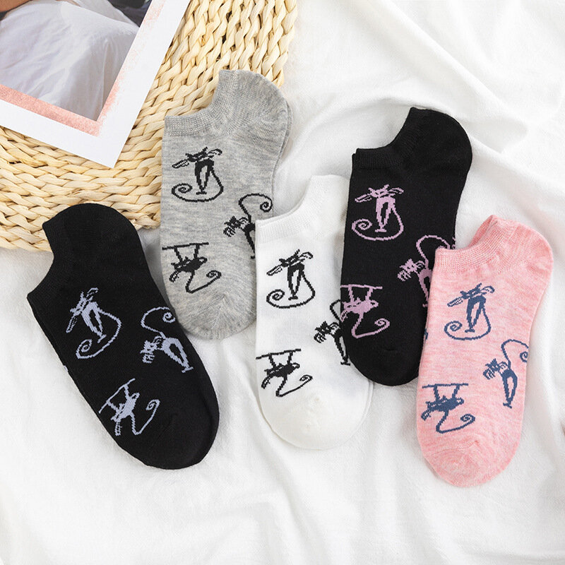 5 paires de chaussettes zèbre noires et blanches, dessin animé, en coton, pour femmes, mignonnes, kawaii Happy Girls