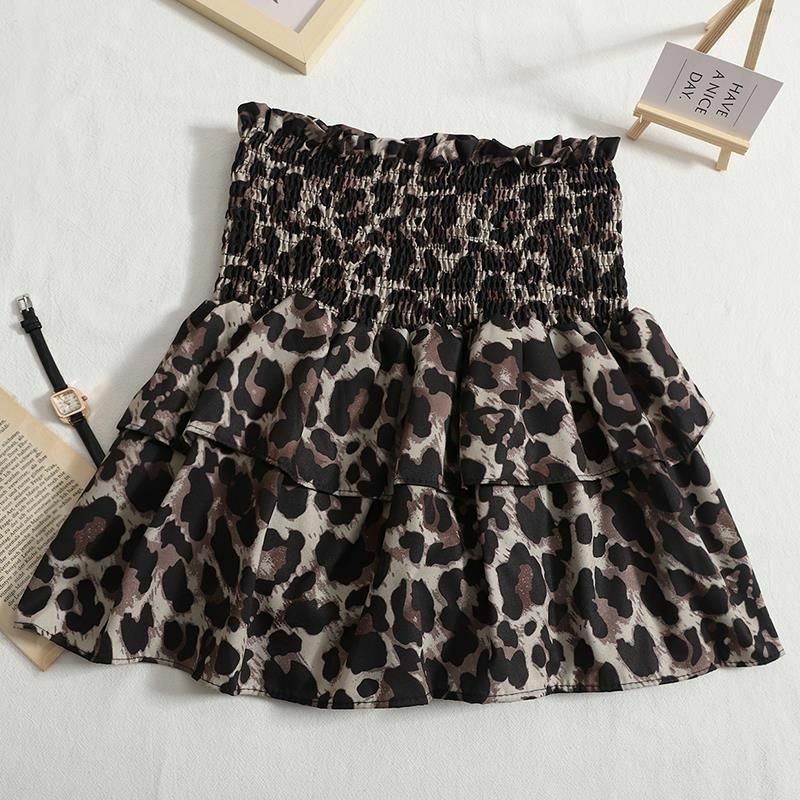 Jupe plissée à imprimé léopard pour femmes, jupe courte sexy, nouveau style, élastique, haute audiminceur, une ligne, ins, été, 2024