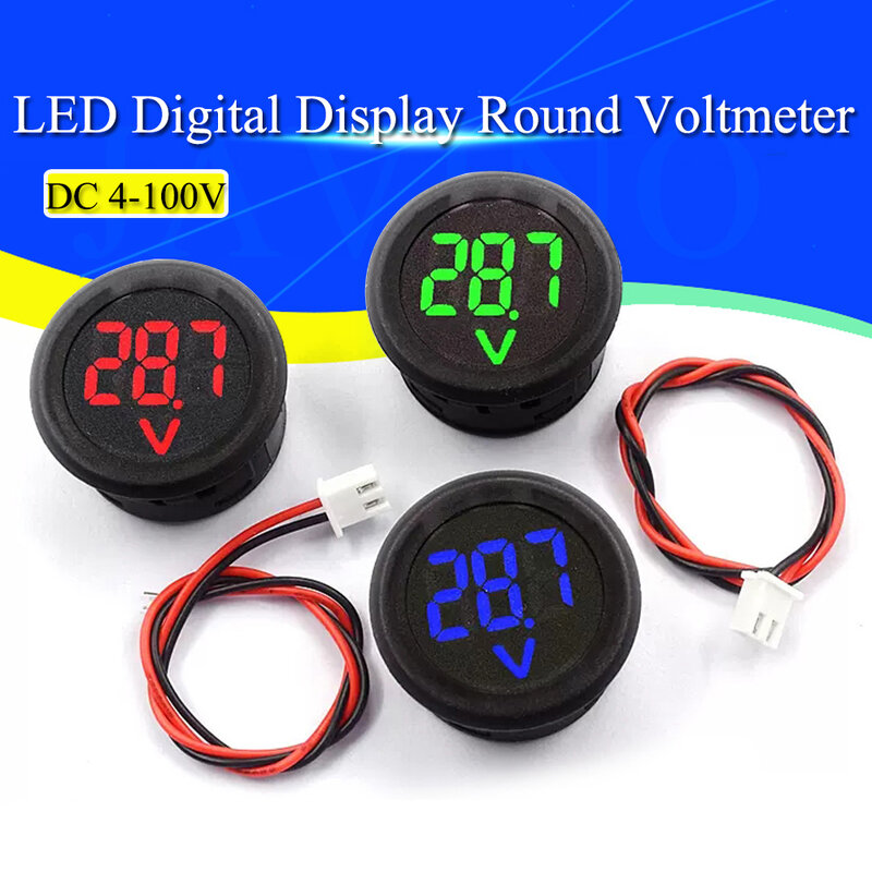 Pantalla Digital LED de cc 4-100V, voltímetro Circular de dos cables, pantalla de cabeza de voltímetro Digital de CC, protección de conexión inversa