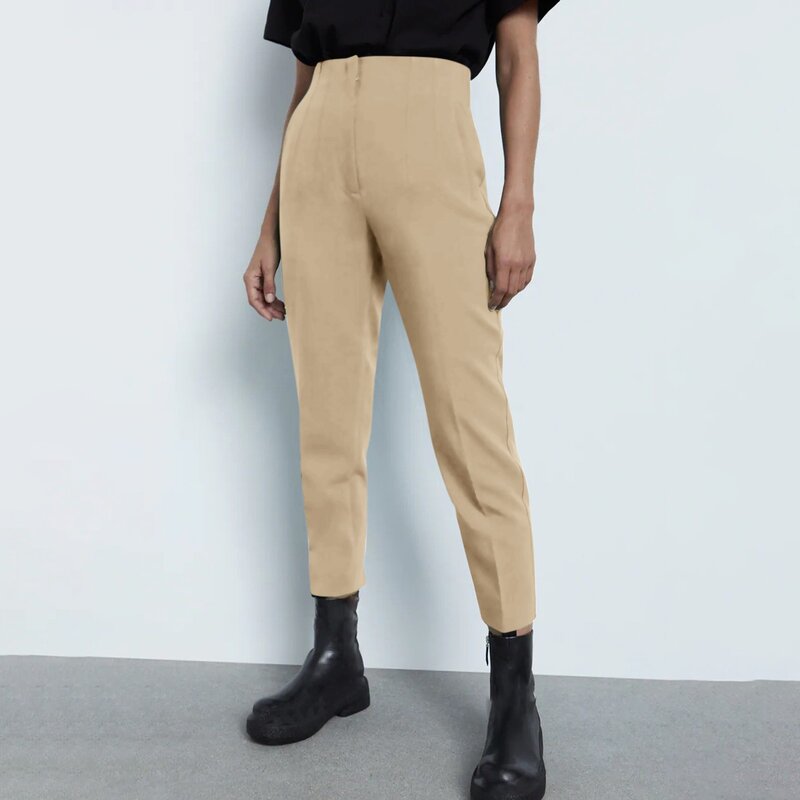 Casual Pants Female New Fashion Elastic High-waisted Nine-minute Harem Pants Solid Color Slim Fit Elegant Female Trousers 2024