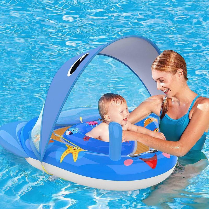 Toddler Pool Float Pool Floatie Inflatable Swim Float With Removable Sunblock Canopy Safe Swim Training Floats For Kids Beach