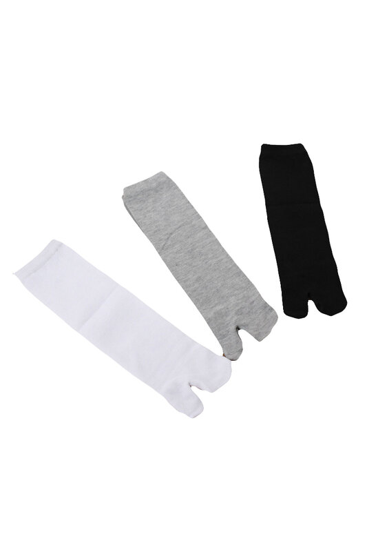 3 paia di sandali infradito giapponesi con punta divisa Tabi Ninja Geta Zori calzini bianchi + neri + grigi