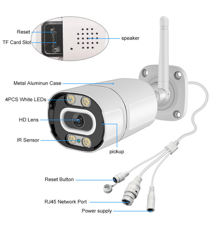 Tuya App-Câmera de bala IP colorida, detecção humanóide AI, CCTV de segurança doméstica, monitor de bebê, 2MP, 1080p