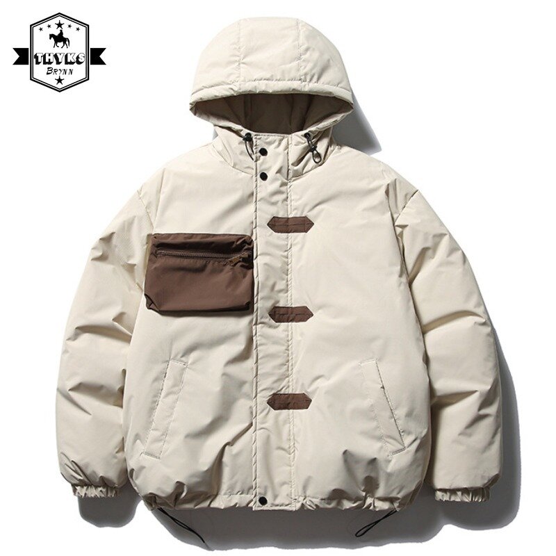 Inverno caldo 3D tasca giacca con cappuccio uomo Streetwear moda sciolto Casual imbottito cotone parka giacche cappotti da campeggio abbigliamento uomo