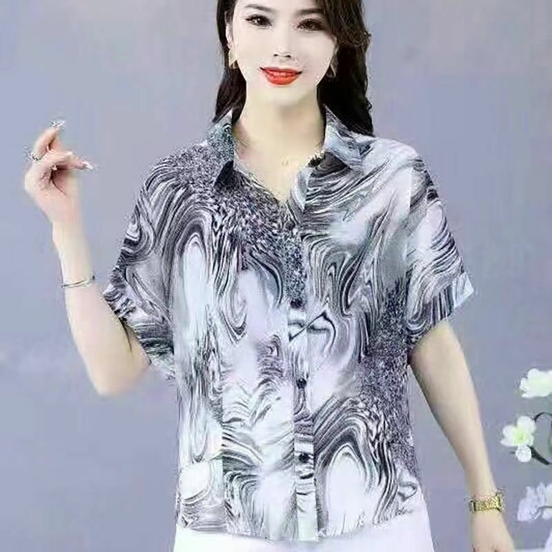Блузка женская шифоновая с леопардовым принтом, модная рубашка с рукавами «летучая мышь», свободный винтажный Топ, офисная одежда, лето 2024