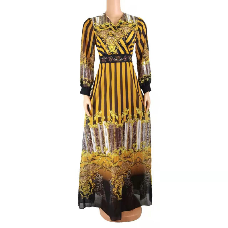 2023 neues afrikanisches großes Damen lang ärmel iges digital bedrucktes Kleid ml101q32