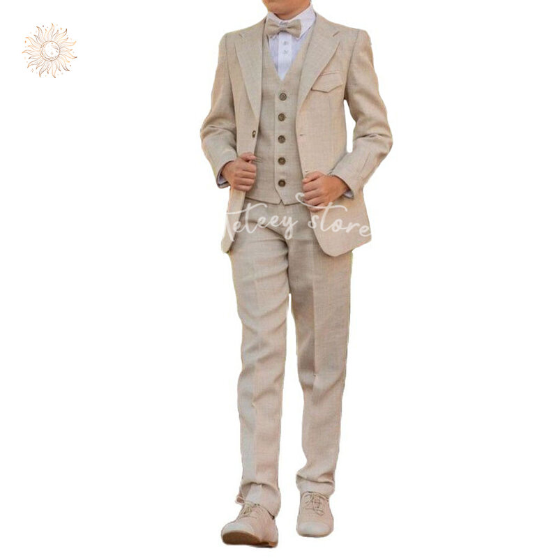 ชุดทักซิโด้สำหรับเด็กผู้ชายทรงสลิมฟิตชุดสูทสีทึบ3ชิ้นสำหรับงานแต่งงานทางการชุดสูทเจ้าบ่าวชุดทักซิโด้