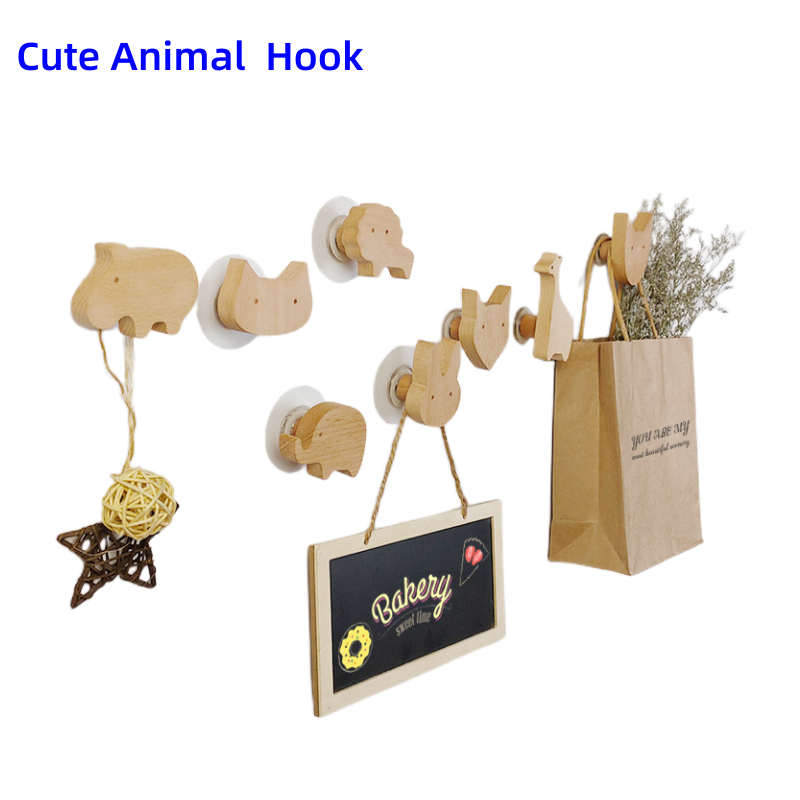 Nordic Cute Animal Wooden Hook Heavy Loading Weight Hall Hook Clothes Holder Beech Wood  Wall Hanging Coat Hook