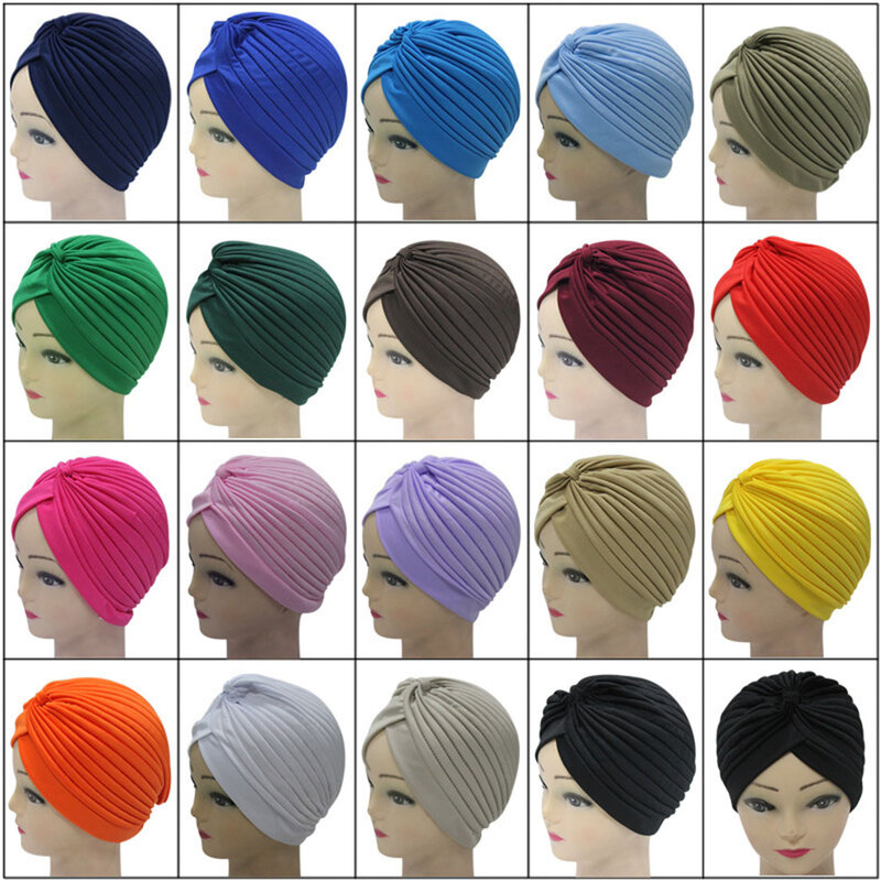 Sombrero musulmán con nudo para hombre y mujer, pañuelo para la cabeza de Color sólido, pañuelo sencillo para la cabeza, Hijab para quimio, gorro indio, Bandanas elásticas, turbante