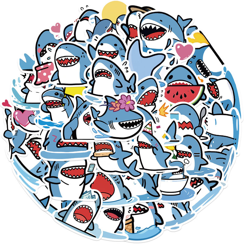 Autocollants requin obésité bleu mignon pour enfants, animaux, graffiti, décalcomanies, planche à roulettes bricolage, ordinateur portable, bagages, jouets, 10 pièces, 30 pièces, 50 pièces