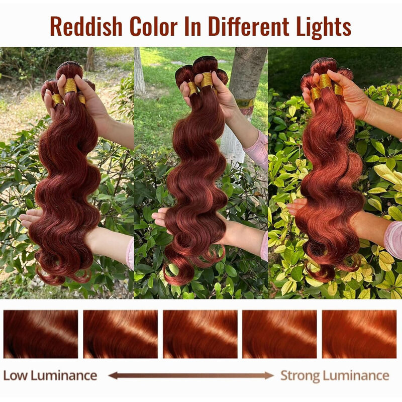 Mechones de cabello humano liso marrón rojizo, cabello indio crudo de color clásico #33 para uso diario, 28 pulgadas de largo, 1 pieza de embalaje