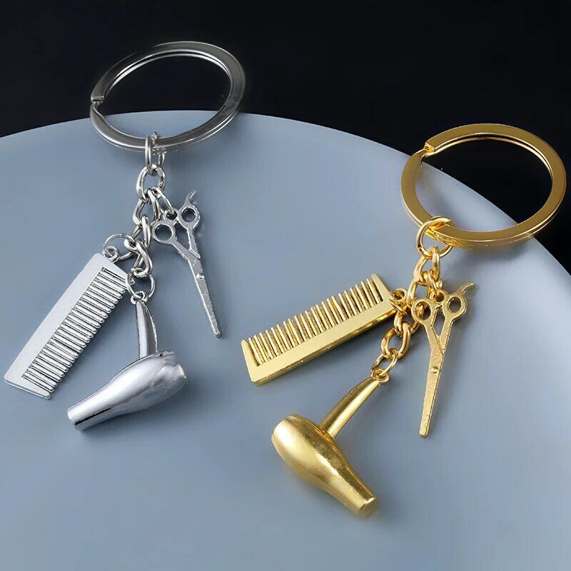 Kreatywna klasyczna fryzjer brelok do kluczy z ozdobą niezbędna suszarka do włosów nożyczki grzebień ozdobne breloki fryzjerskie ozdoby na torebki na prezent