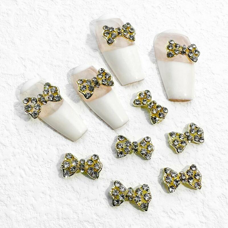 Sparkling Rhinestone Design Sparkling Bowknot Nail Jewelry Charming Rhinestones for Manicure Art 10pcs Alloy Nails with Hollow