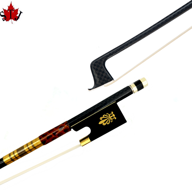 1Pcs Strong New light black Grid plaid carbon Fiber Round Stick 4/4 violin bow Fiddle Bow,Siberian horsetail