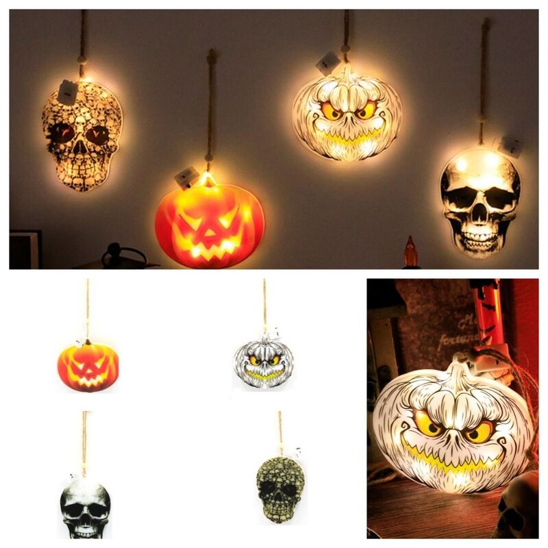 Labu Halloween lentera tali LED hantu setan Festival lentera tali tengkorak kepala dengan lampu dekorasi Halloween