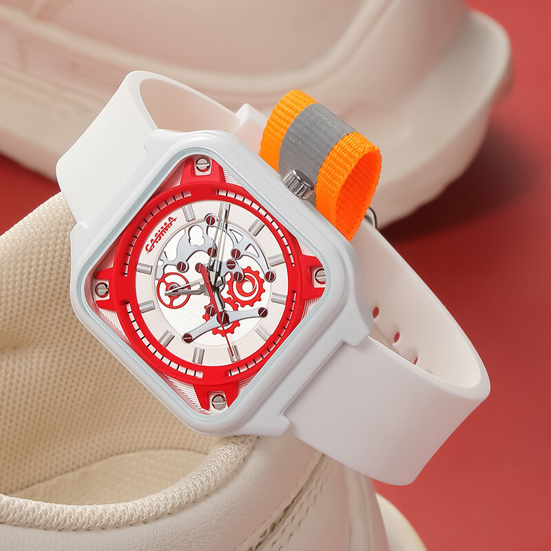 Modeuhr Casual Sport uhren Silikon armband aushöhlen Rechteck Zifferblatt wasserdichte Quarz Armbanduhren Paar Stil ﻿