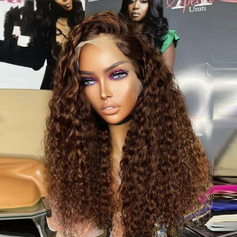 Soft e longo Brown Kinky Curly Lace Front Wig para mulheres negras, cabelo natural do bebê, Glueless, pré-arrancadas, resistente ao calor, 180 Densidade, 26"