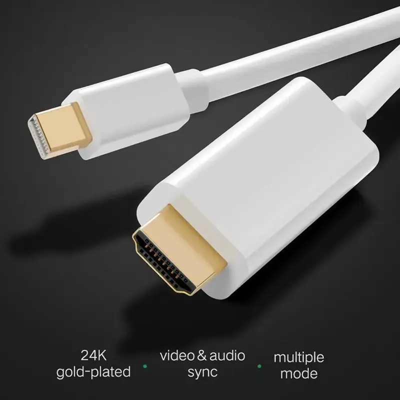 1.8M 4k Mini DP Display Port Thunderbolt 2 to HDTV-compatible Cable Pro Adapter Plated Gold For MacBook mini iMac
