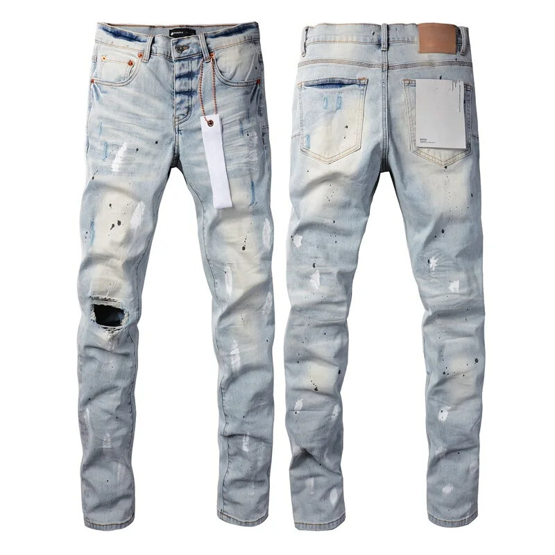 Purple Roca brand jeans 1:1 High street blue RIPS do vintage high quality repair low elevation skinny denim trousers pants