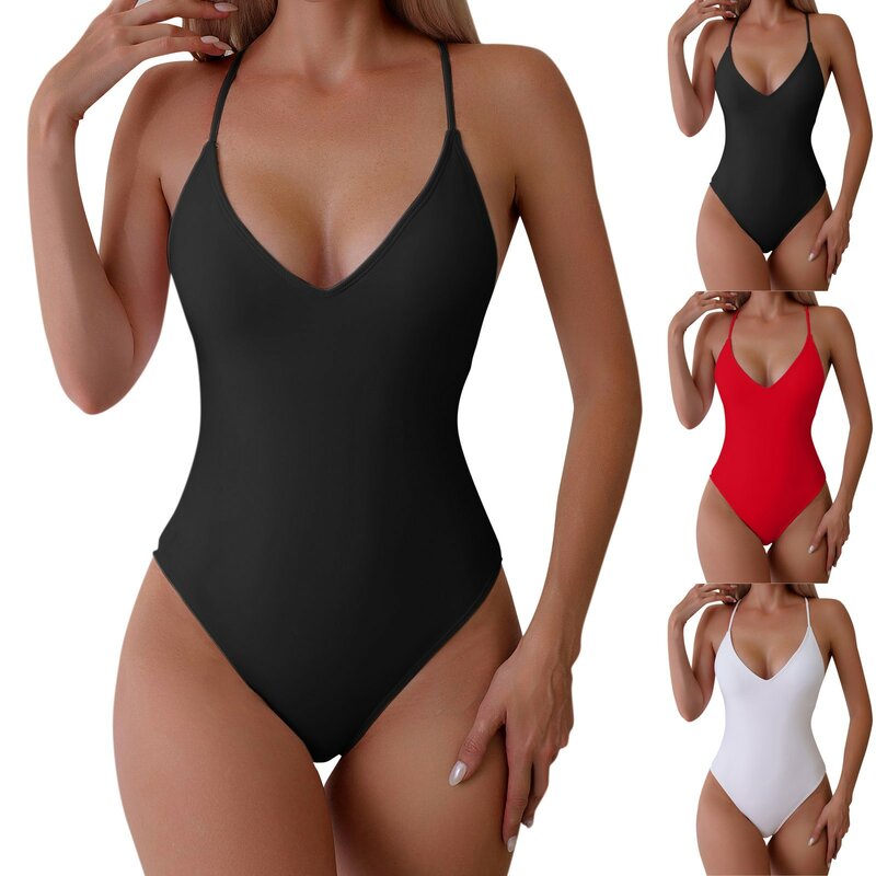 Frauen lässig Mode große rücken freie sexy einteilige Strand Bikini verstellbaren Riemen Badeanzug Pullover костюм женский 2024