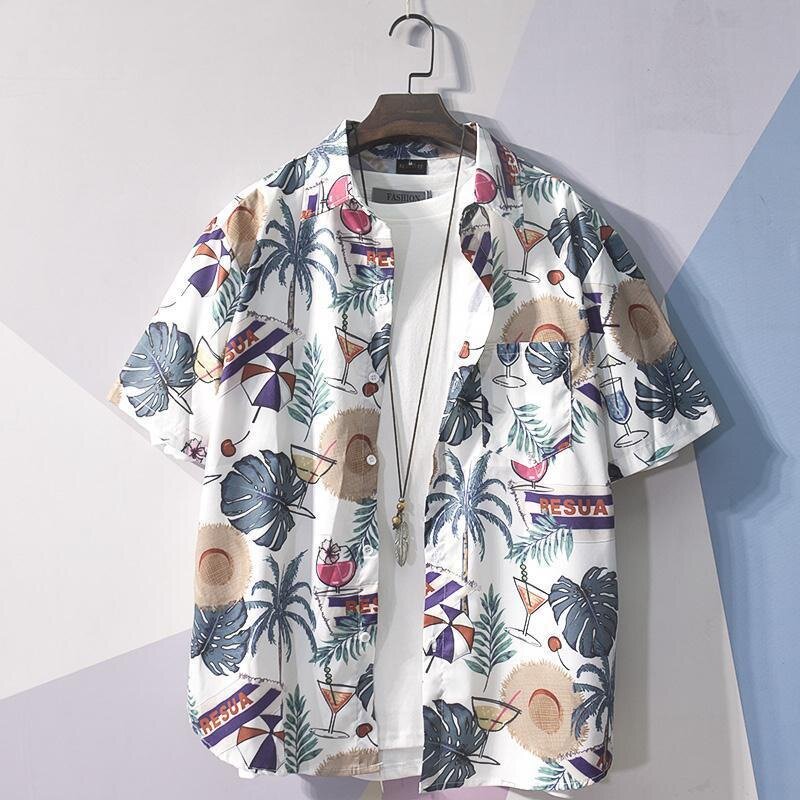 스팟 유럽 및 미국 인기 여름 복고풍 꽃 반팔 셔츠, 하와이 일본 꽃 잘 생긴 셔츠