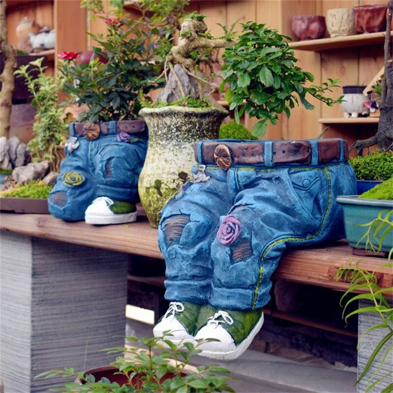 Pantalon en denim en résine, pots de fleurs succulentes, jeans rétro respirants, ornements réalistes épaissis