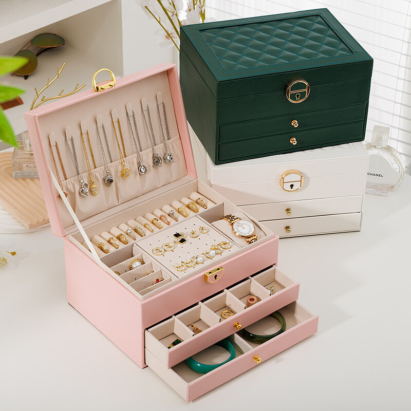 3 Tier Jewelry Box, Jewelry Stand Storage Box, Jewelry Storage Box Drawer, Large Jewelry Box, Velvet Earring Storage Box, Lockab