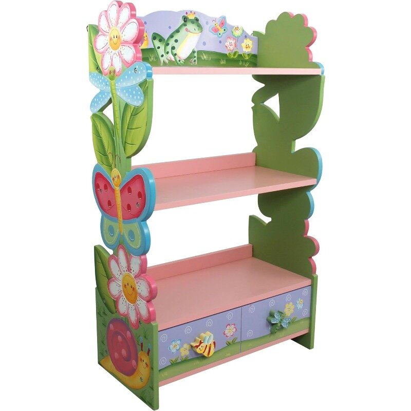 Estantería y cajones de almacenamiento para niños, estantería de madera de varios niveles, jardín mágico, Multicolor