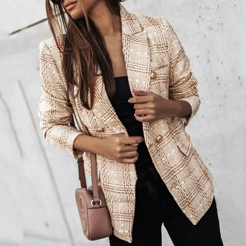 Trendy Women Coat  Long Sleeves Close-fitting Winter Coat  Buttons Formal Lady Blazer