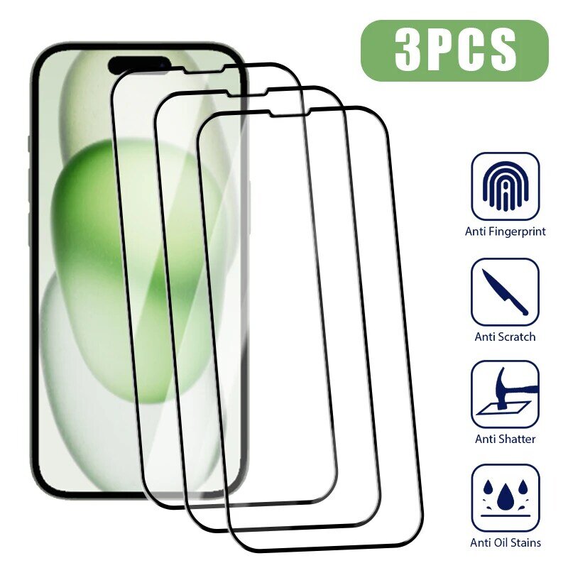 3PCS Tempered Glass for iPhone 15 14 13 12 11 Pro Max Mini Screen Protector for iPhone X XS Max XR 7 8 14 15 Plus SE 2020 Glass