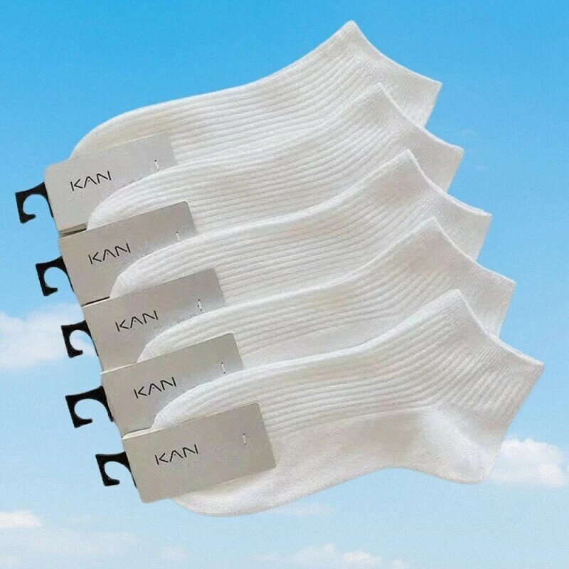 Meias de tornozelo de algodão absorvente de suor invisível para mulheres e meninas, meias de barco de tubo baixo, 100% algodão, qualidade superior, 36-42, 5 pares por pacote