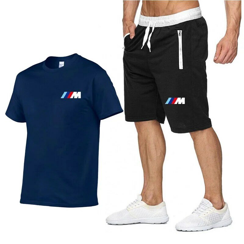 2024 kualitas tinggi musim panas baru 100% katun pria kaus celana pendek 2 potong set setelan pakaian olahraga santai Gym Y2K baju olahraga bermerek