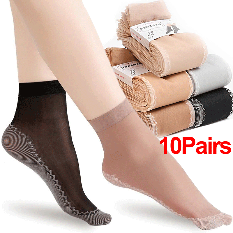 10Pairs Spring Summer Women Soft Socks Velvet Silk Socks Non-Slip Bottom Splice Transparent Ladies Ultrathin Breathable Sock