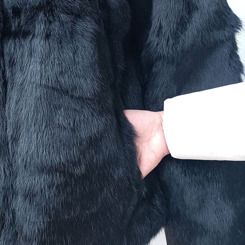 Abrigo de piel de conejo Real para mujer, chaqueta de manga larga, abrigo cálido de piel de conejo genuino, prendas de vestir, cuello alto, moda suelta, piel Natural, Invierno