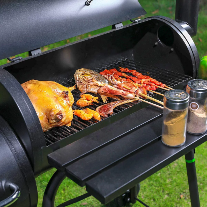 27 inch Charcoal Barrel Grill with Offset Smoker,Adjustable Heat Control.
