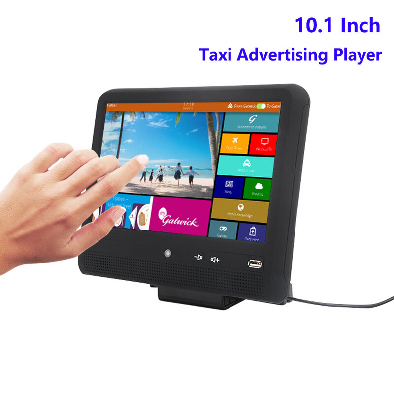 Рекламный проигрыватель для такси, планшет Android, автомобильный терминал 4G LTE, 10,1 дюймовый сенсорный экран с кронштейном, USB, автоматическое включение