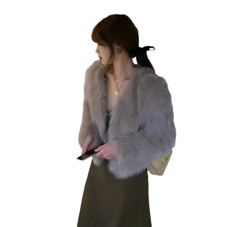 2023 осенне-зимние модные пальто из искусственного лисьего меха, корейская мода, теплые женские пальто, свободная короткая верхняя одежда, Женская искусственная кожа, элегантная одежда