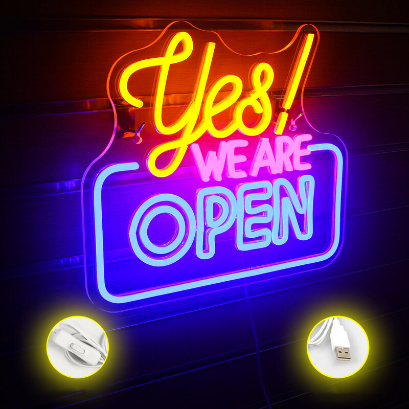 Yes We Are Open Neon Soupir Applique Murale LED, Boutique, Café, Bar, 73 Club, Esthétique Welcome Light Up Sigh Wall Art Logo