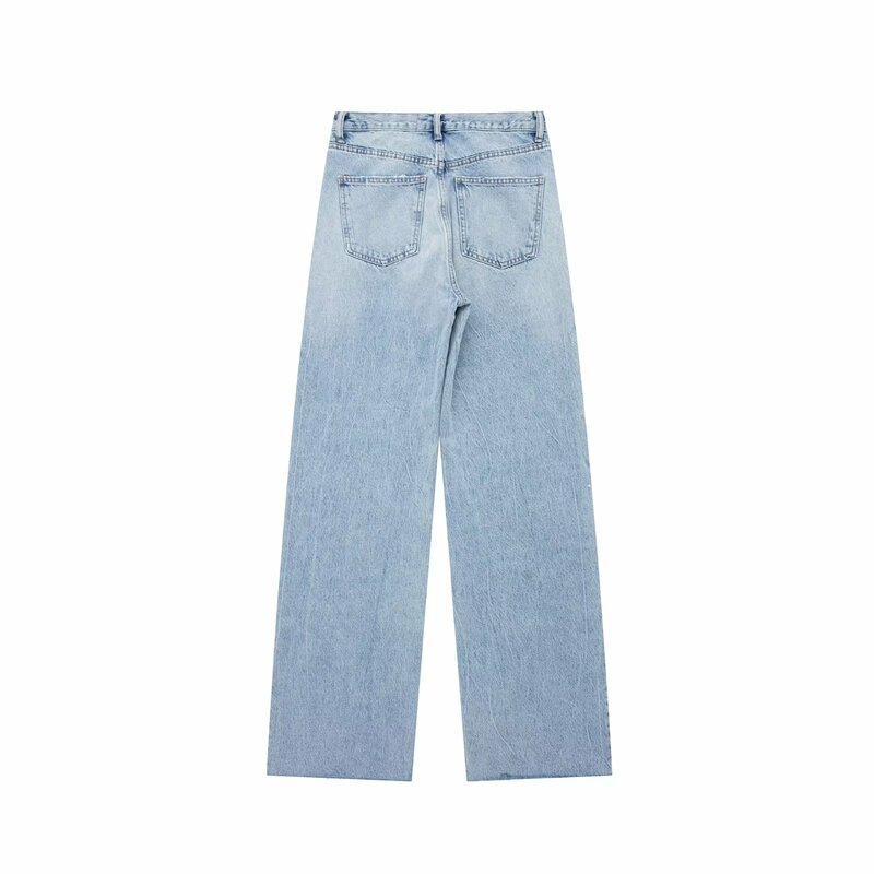 Женские рваные прямые джинсы, винтажные брюки из денима до щиколотки с высокой талией и молнией, 2023