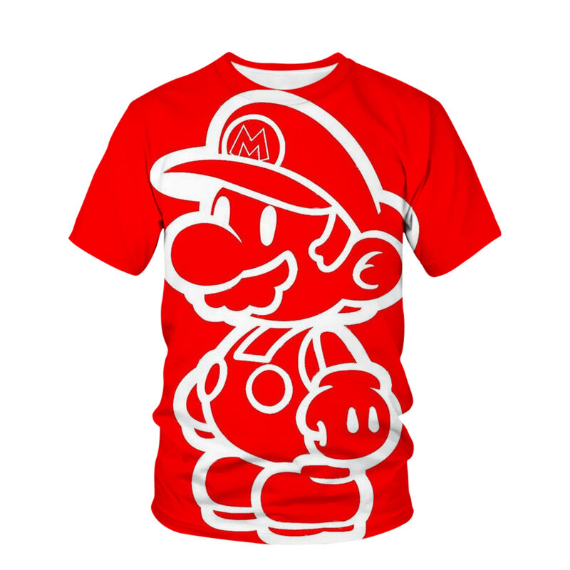 Super Mario Bros, verão 2024 camiseta casual 3D de manga curta idêntica, camiseta respirável legal para adultos e crianças, adolescente de hip hop