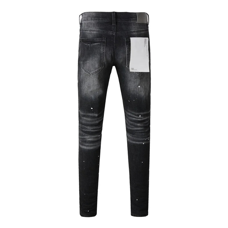 ROCA ungu baru 2024 jins merek Fashion dengan cat jalanan tinggi distressed perbaikan celana Denim kurus rendah