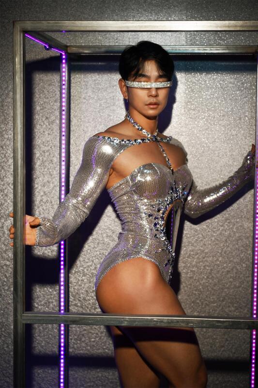Yueqiu-body Bodycon con espejos de diamantes de imitación brillantes para hombres y mujeres, vestido de fiesta de noche celebridad, ropa de espectáculo de escenario Sexy