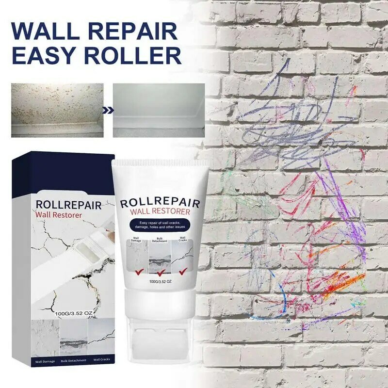 Krim reparasi dinding warna putih 100g, sikat rol pasta perbaikan dinding untuk sikat gulung kecil cat lateks Dinding