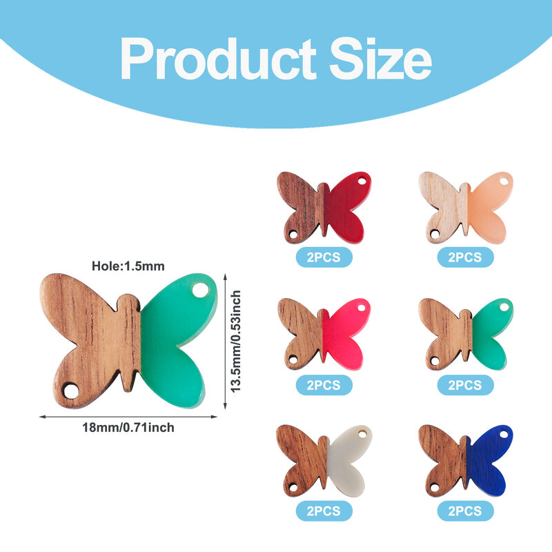 12Pcs Resin Walnut Wood Butterfly Charms Pendants Two Tone For Jewelry Making Keychain Earrings DIY Handmade Connector Findings