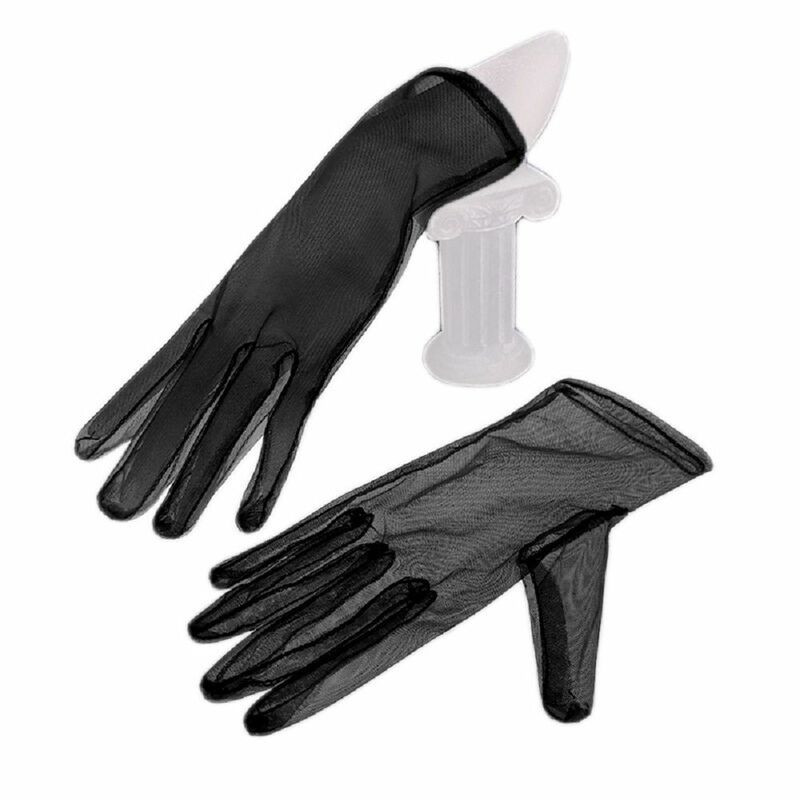 Sarung tangan pendek hitam wanita, sarung tangan sutra sintetis Ultra tipis untuk pernikahan Opera jaring