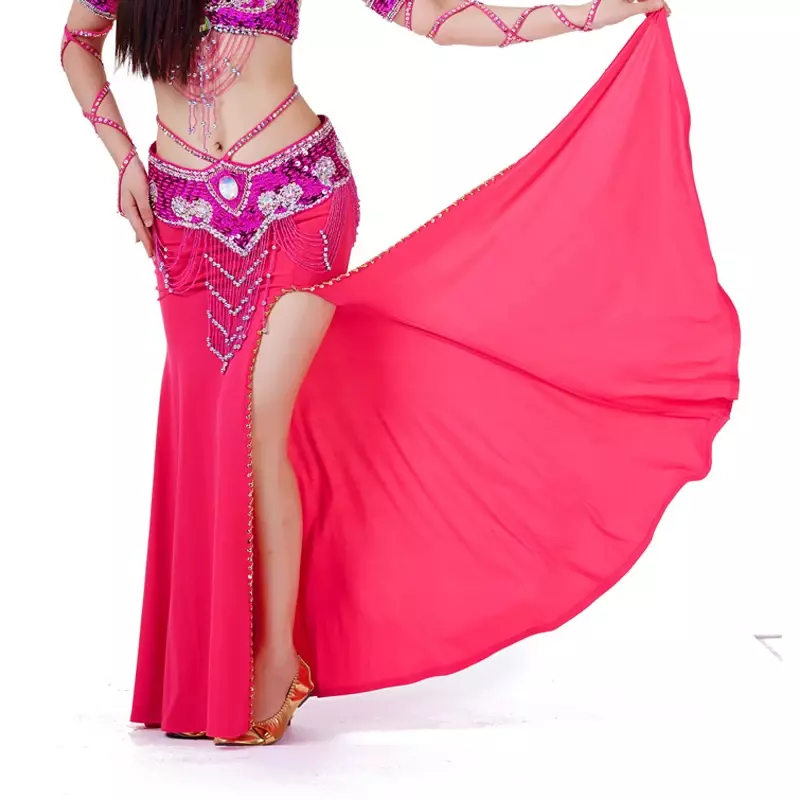 Kostum Tari Perut Wanita Gaun Rok Split Pertunjukan Profesional Pakaian Menari Oriental 12 Warna