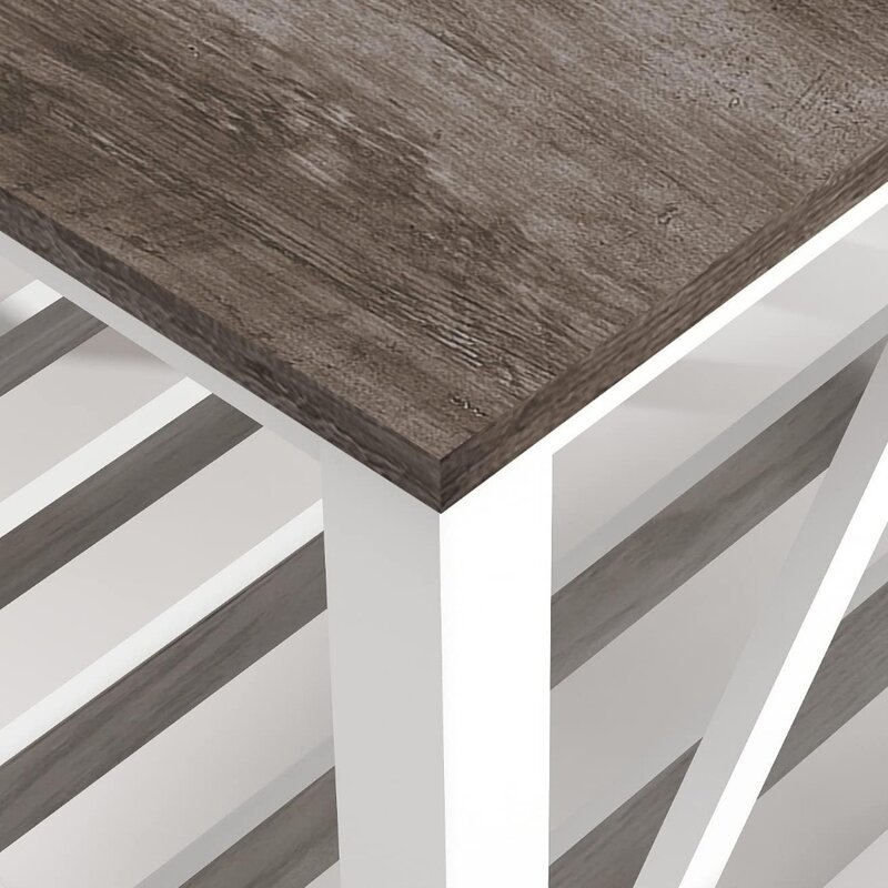 โต๊ะค๊อกเทลทำจากไม้ทรงสี่เหลี่ยม2ชั้นพร้อมชั้นวางของและกรอบรูปตัววีไม้โอ๊คเฟอร์นิเจอร์ร้านกาแฟสีเทา