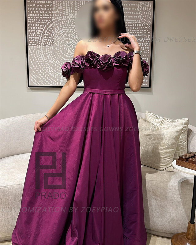 Темно-фиолетовое платье с объемными цветами, без бретелек, со складками, длинное женское платье с открытыми плечами, длиной до пола, вечернее платье для официального мероприятия, Новинка