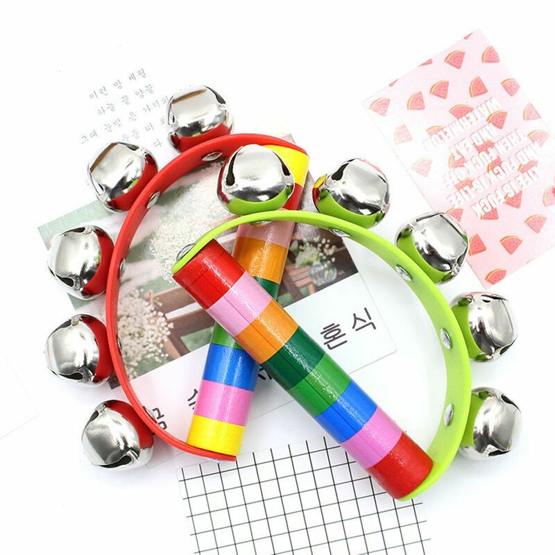 Baby Gift Baby toys Activity Bell 5 Jingle Stick Rattle Hand Rattle Toy Rainbow Bell Wooden Rattle Baby Rattle